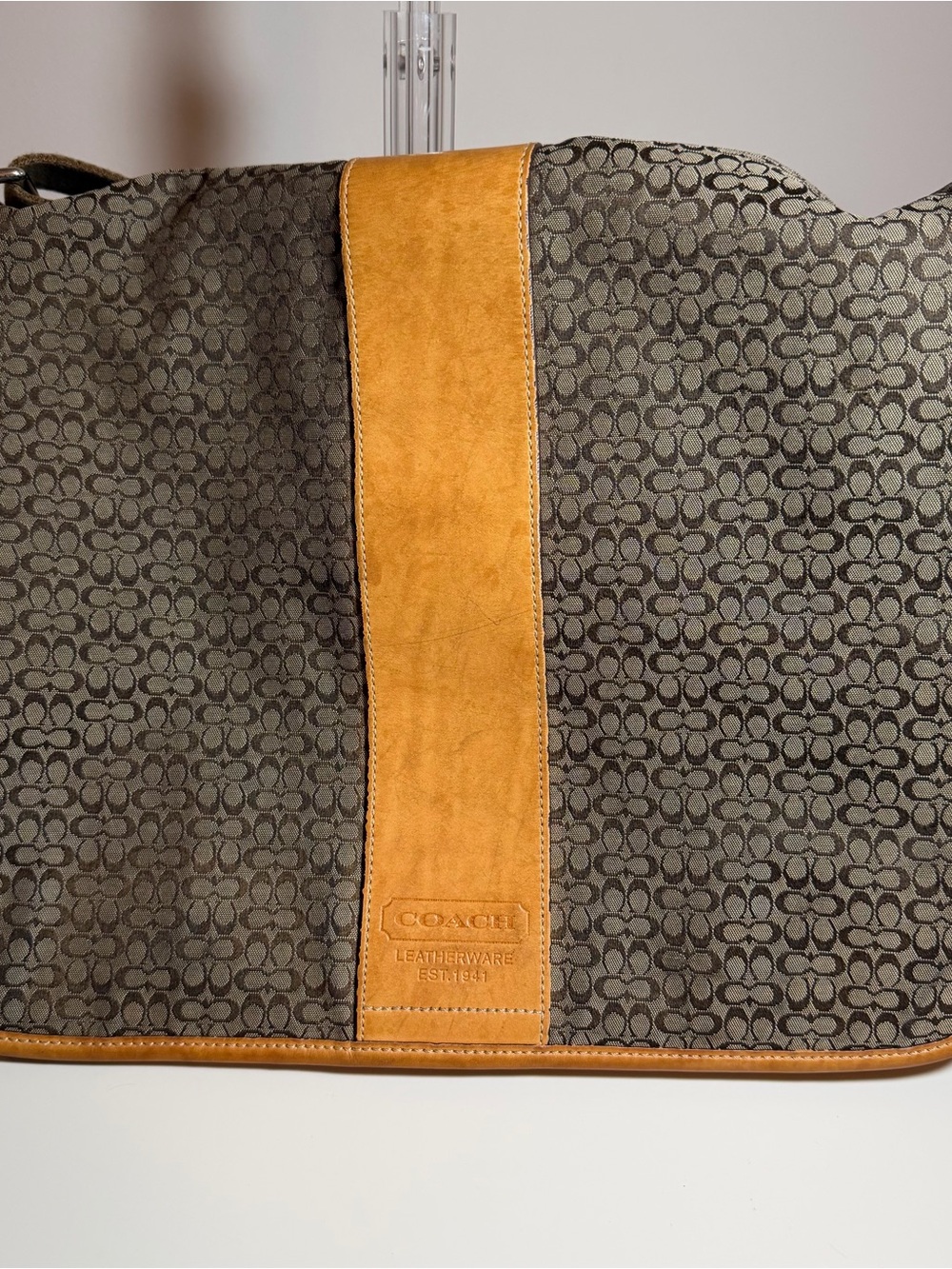 Coach Signature Hudson Messenger Bag Brown Canvas and Tan Trim